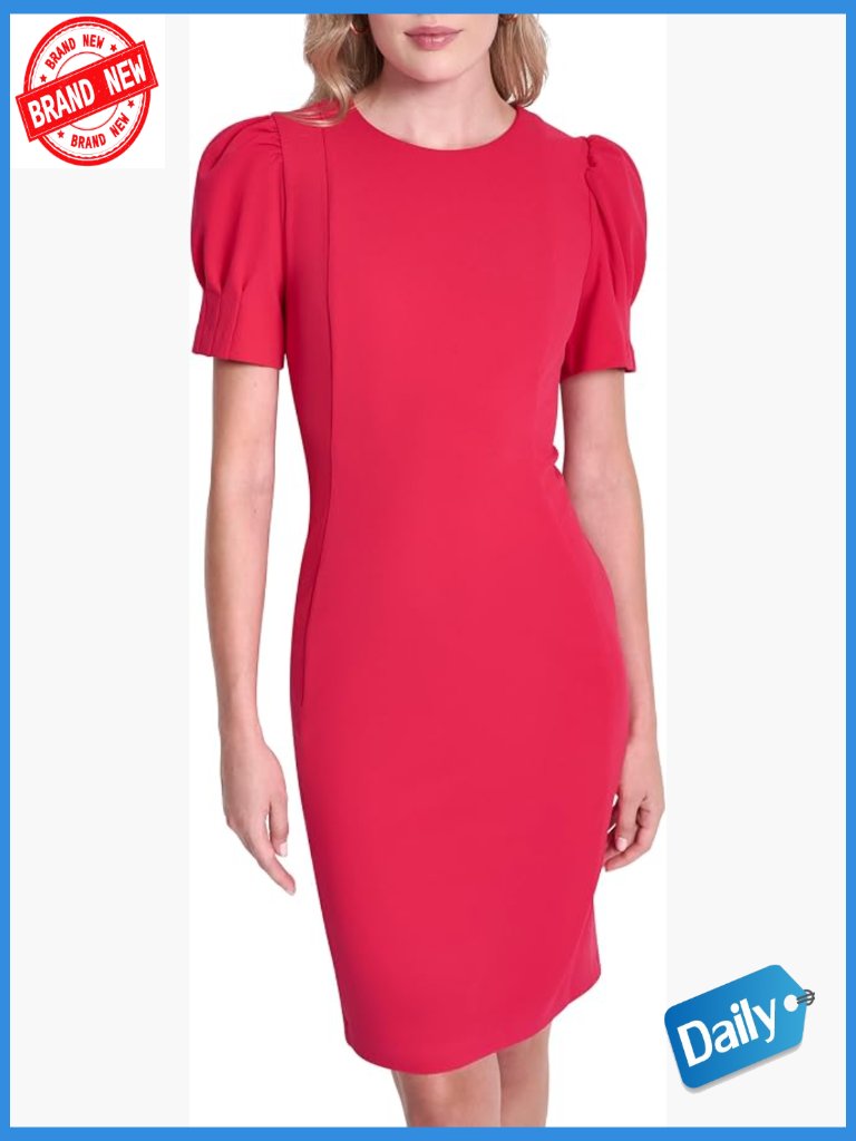 Short Puff Sleeve Sheath Dress With Exposed Back Zipper